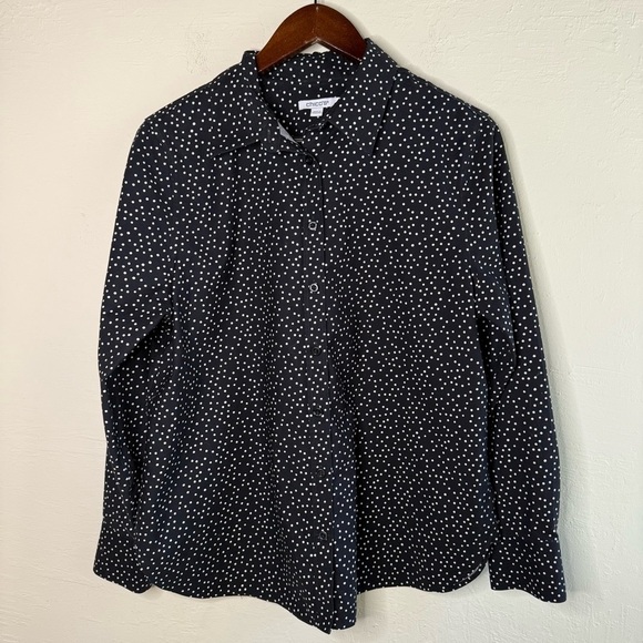 Chico's No-Iron Black and White Polka Dot Shirt Size 12 - Picture 2 of 8
